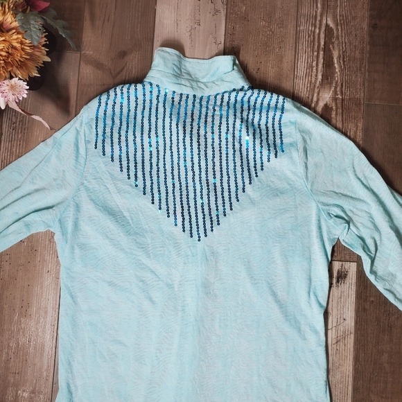 NWT Roper Blue Sequin Pearl Snap Button Down Shirt Women's Size XL - Picture 3 of 16